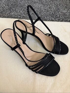 Nina Black Embellished Slingback Heeled Sandals - Women